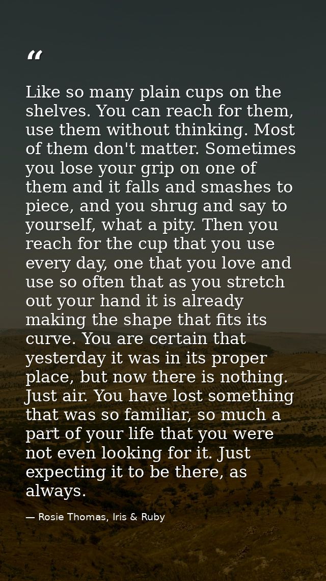 Like so many plain cups on the shelves. You can reach for them, use them without thinking. Most of them don't matter. So — Rosie Thomas, Iris & Ruby