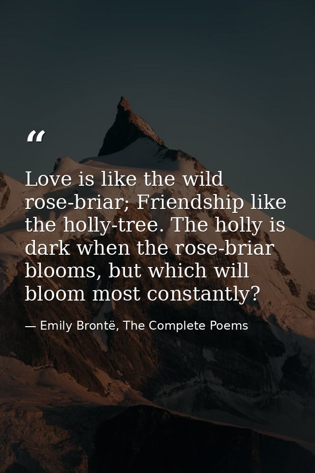 Love is like the wild rose-briar; Friendship like the holly-tree. The holly is dark when the rose-briar blooms, but whic — Emily Brontë, The Complete Poems
