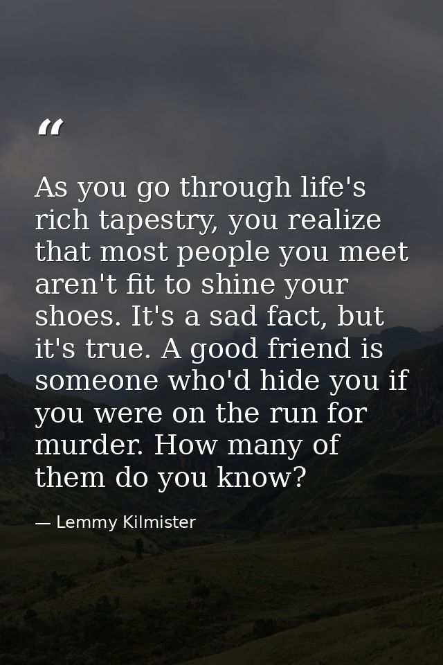As you go through life's rich tapestry, you realize that most people you meet aren't fit to shine your shoes. It's a sad — Lemmy Kilmister
