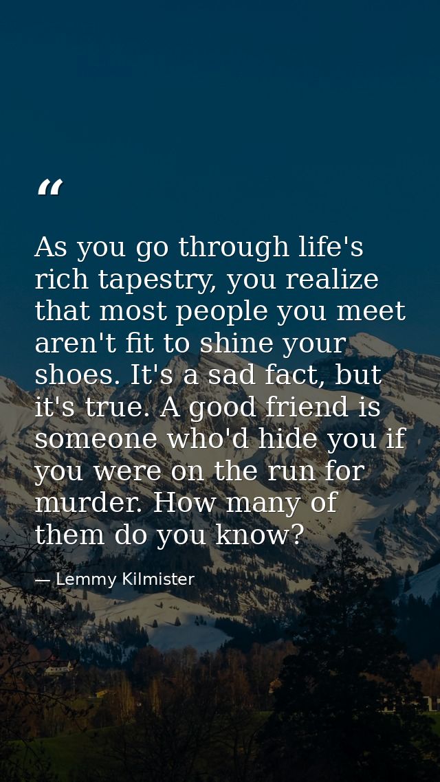 As you go through life's rich tapestry, you realize that most people you meet aren't fit to shine your shoes. It's a sad — Lemmy Kilmister