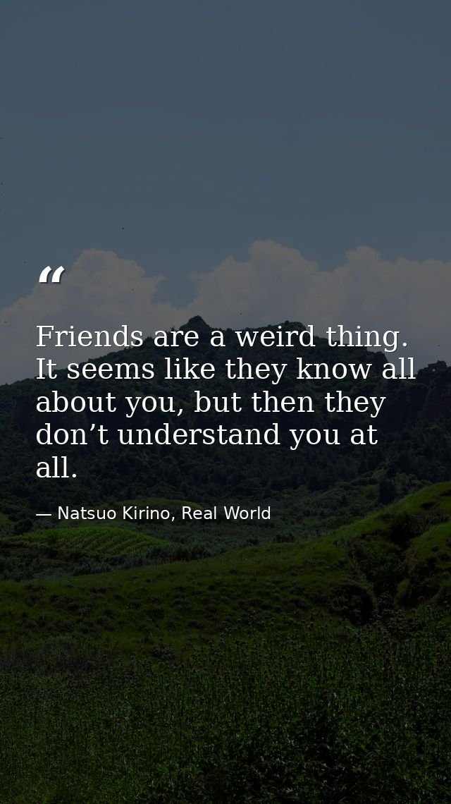 Friends are a weird thing. It seems like they know all about you, but then they don’t understand you at all. — Natsuo Kirino, Real World
