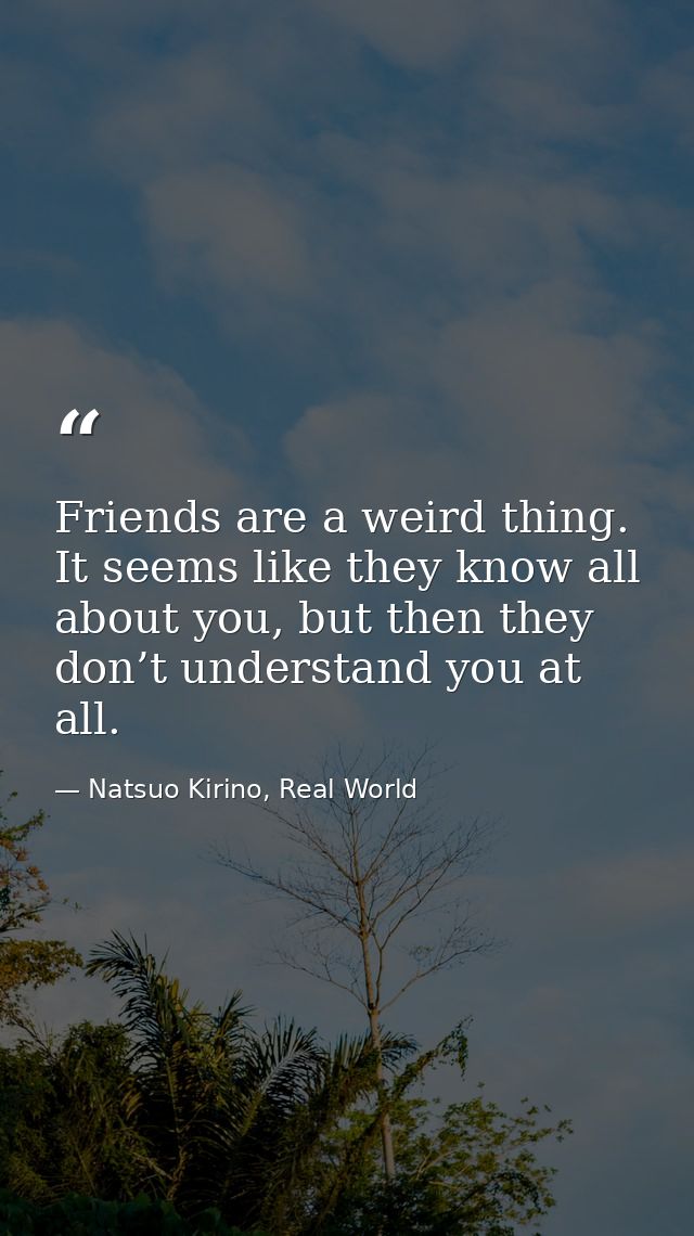 Friends are a weird thing. It seems like they know all about you, but then they don’t understand you at all. — Natsuo Kirino, Real World