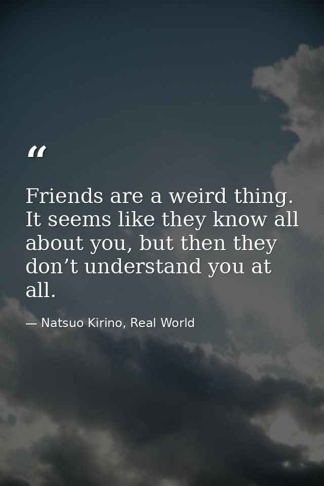Friends are a weird thing. It seems like they know all about you, but then they don’t understand you at all. — Natsuo Kirino, Real World
