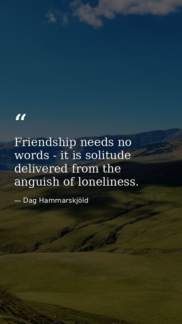 Friendship needs no words - it is solitude delivered from the anguish of loneliness. — Dag Hammarskjöld