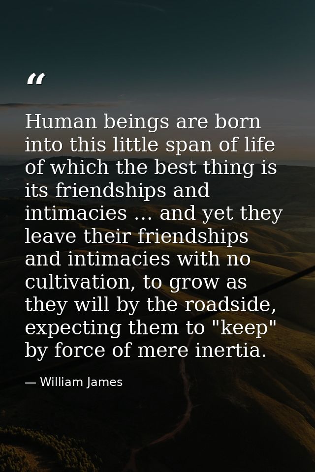 Human beings are born into this little span of life of which the best thing is its friendships and intimacies … and yet  — William James