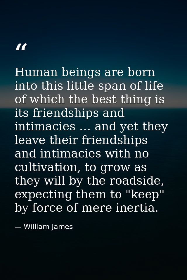 Human beings are born into this little span of life of which the best thing is its friendships and intimacies … and yet  — William James