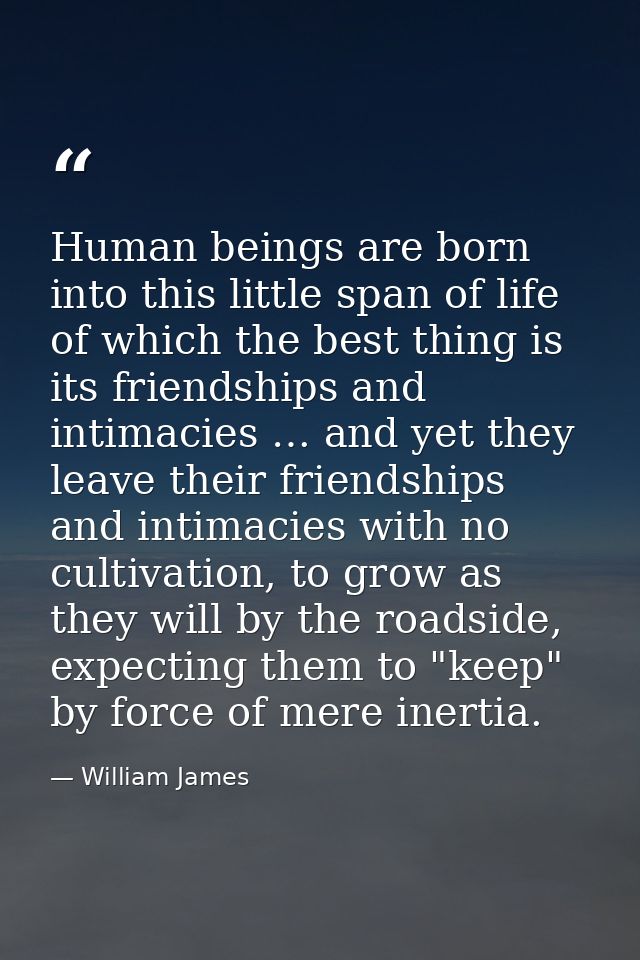 Human beings are born into this little span of life of which the best thing is its friendships and intimacies … and yet  — William James