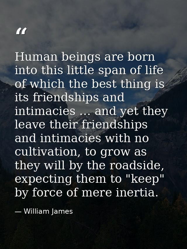 Human beings are born into this little span of life of which the best thing is its friendships and intimacies … and yet  — William James