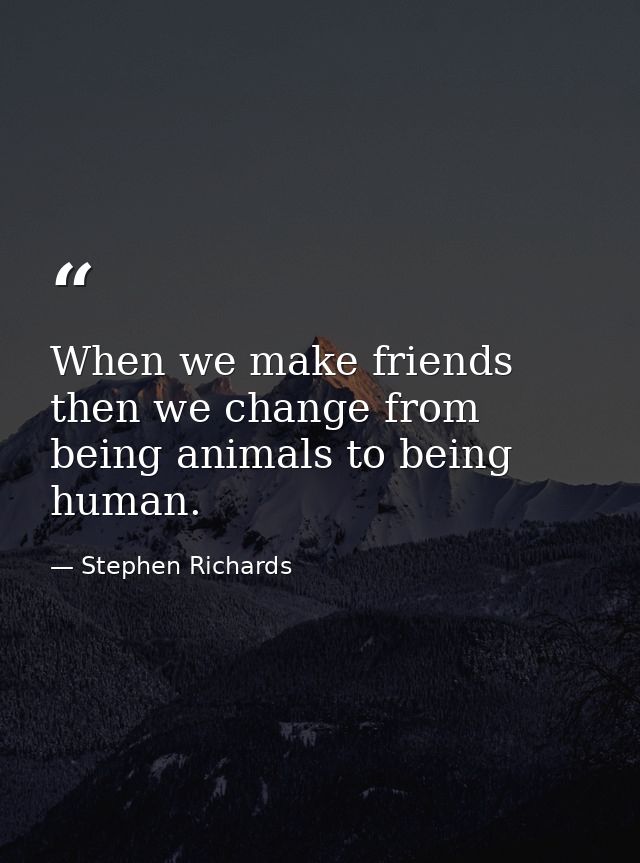 When we make friends then we change from being animals to being human. — Stephen Richards