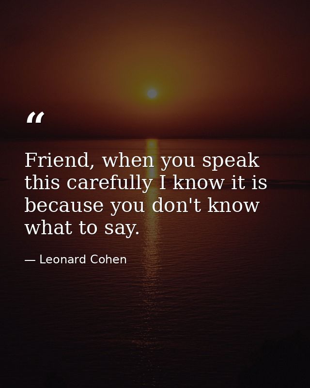 Friend, when you speak this carefully I know it is because you don't know what to say. — Leonard Cohen