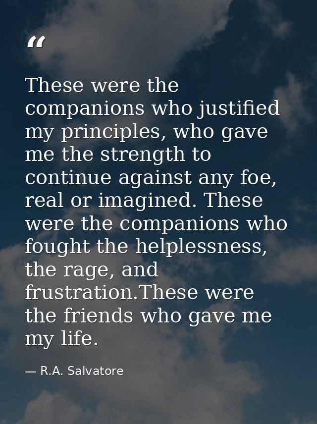 These were the companions who justified my principles, who gave me the strength to continue against any foe, real or ima — R.A. Salvatore