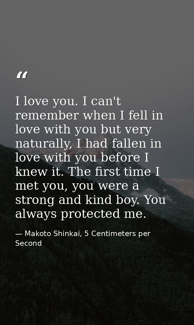 I love you. I can't remember when I fell in love with you but very naturally, I had fallen in love with you before I kne — Makoto Shinkai, 5 Centimeters per Second