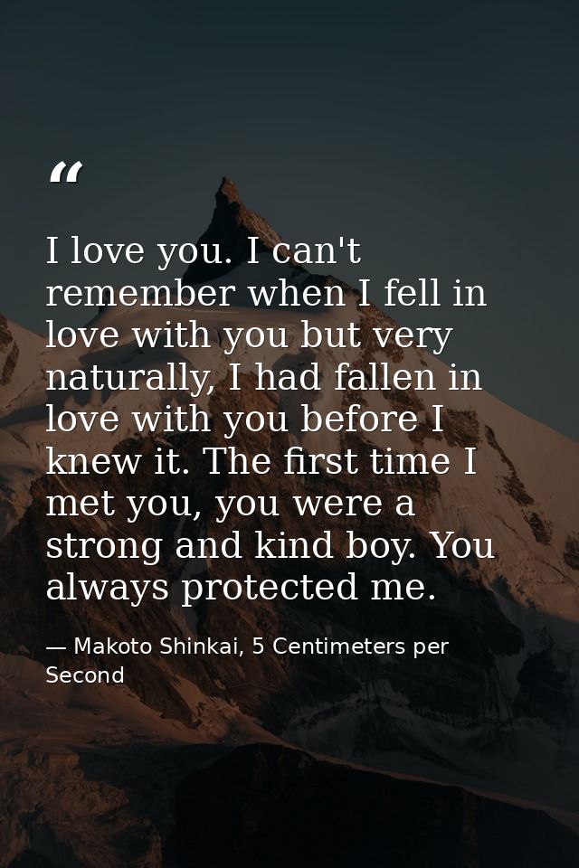 I love you. I can't remember when I fell in love with you but very naturally, I had fallen in love with you before I kne — Makoto Shinkai, 5 Centimeters per Second