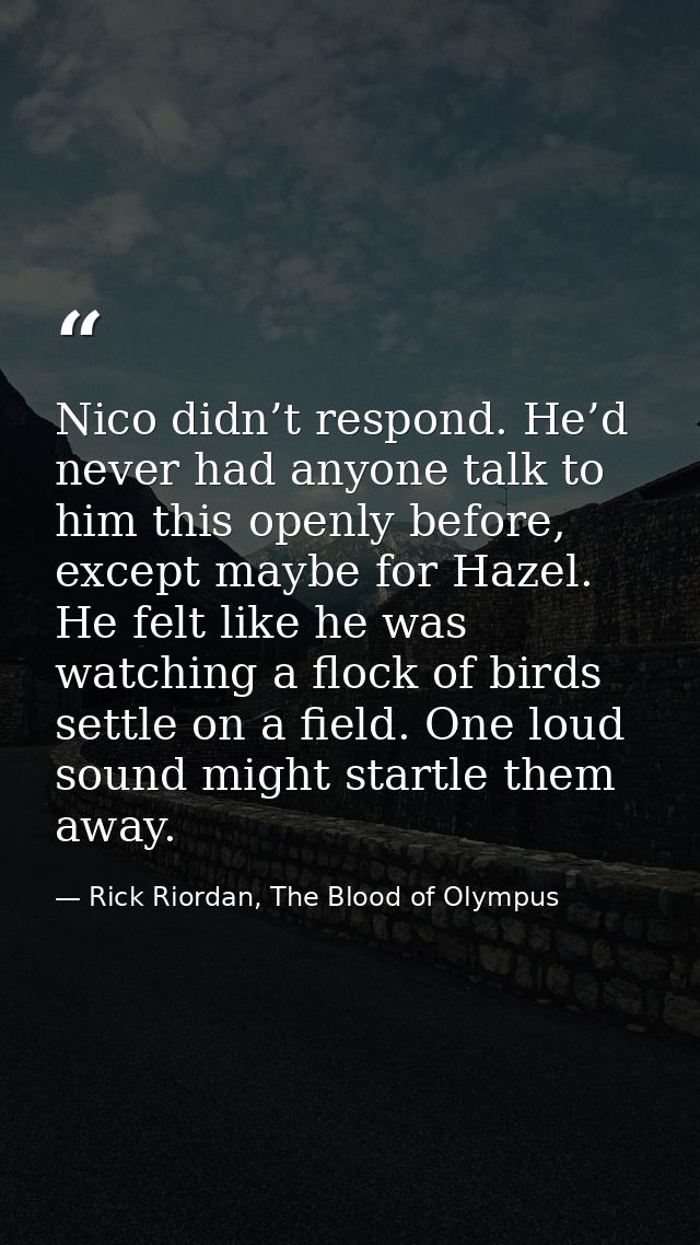 Nico didn’t respond. He’d never had anyone talk to him this openly before, except maybe for Hazel. He felt like he was w — Rick Riordan, The Blood of Olympus