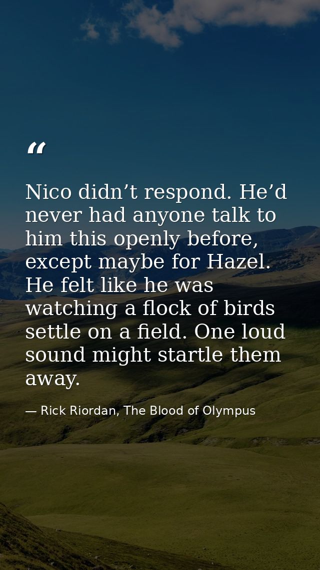 Nico didn’t respond. He’d never had anyone talk to him this openly before, except maybe for Hazel. He felt like he was w — Rick Riordan, The Blood of Olympus