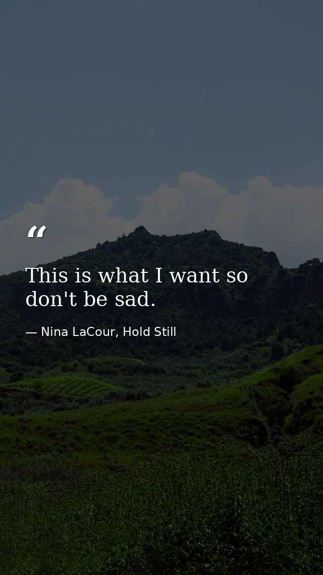 This is what I want so don't be sad. — Nina LaCour, Hold Still