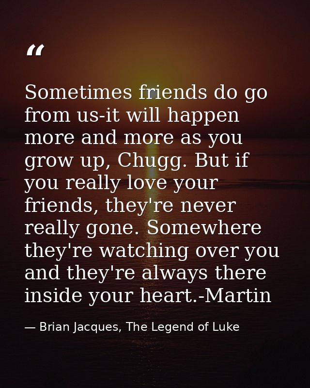 Sometimes friends do go from us-it will happen more and more as you grow up, Chugg. But if you really love your friends, — Brian Jacques, The Legend of Luke