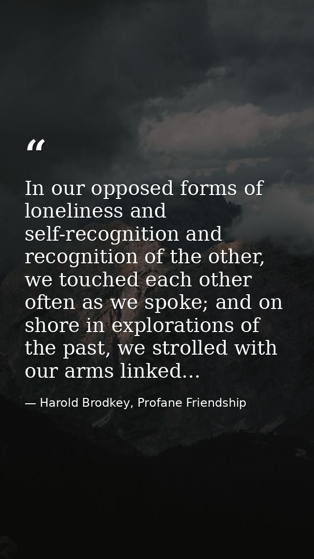 In our opposed forms of loneliness and self-recognition and recognition of the other, we touched each other often as we  — Harold Brodkey, Profane Friendship