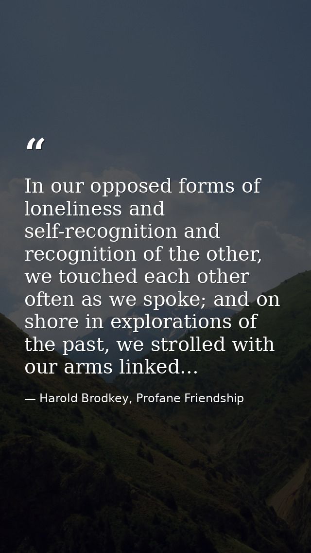 In our opposed forms of loneliness and self-recognition and recognition of the other, we touched each other often as we  — Harold Brodkey, Profane Friendship