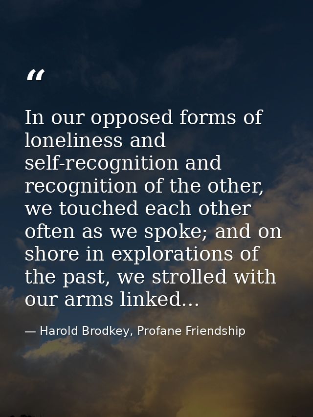 In our opposed forms of loneliness and self-recognition and recognition of the other, we touched each other often as we  — Harold Brodkey, Profane Friendship