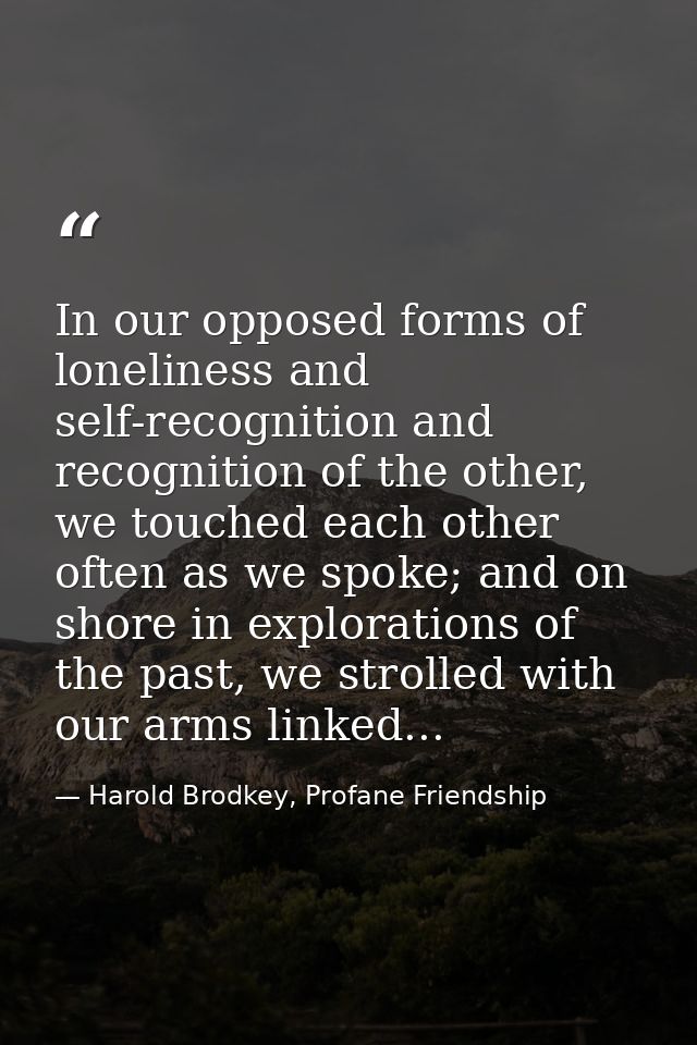 In our opposed forms of loneliness and self-recognition and recognition of the other, we touched each other often as we  — Harold Brodkey, Profane Friendship