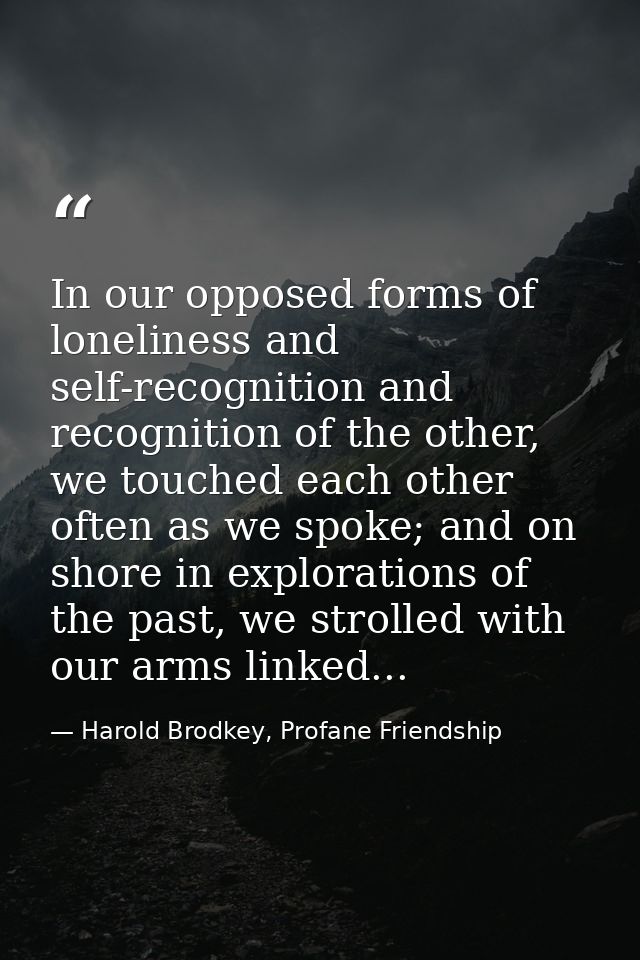 In our opposed forms of loneliness and self-recognition and recognition of the other, we touched each other often as we  — Harold Brodkey, Profane Friendship