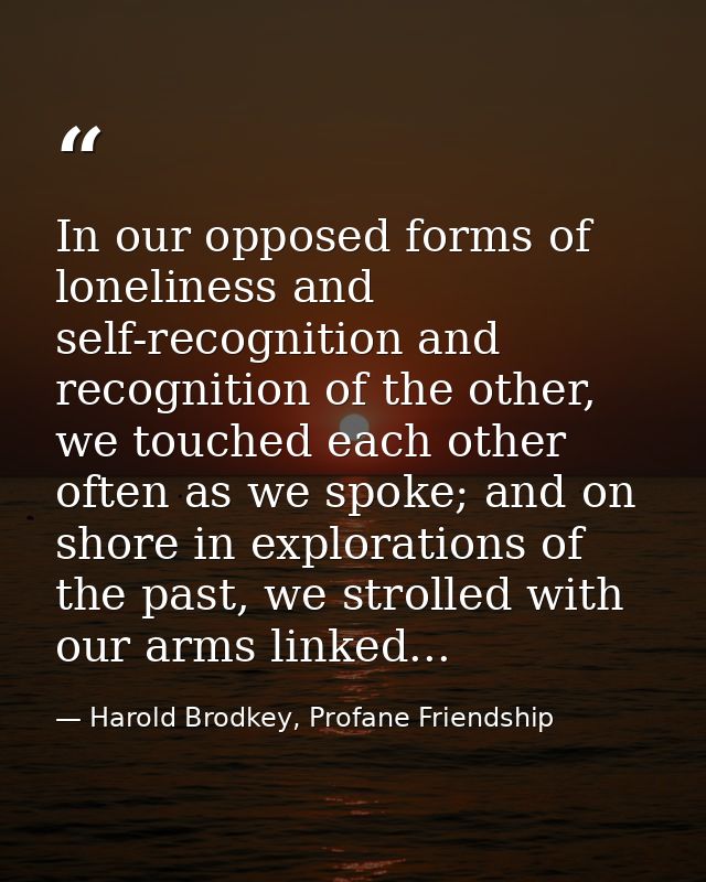 In our opposed forms of loneliness and self-recognition and recognition of the other, we touched each other often as we  — Harold Brodkey, Profane Friendship