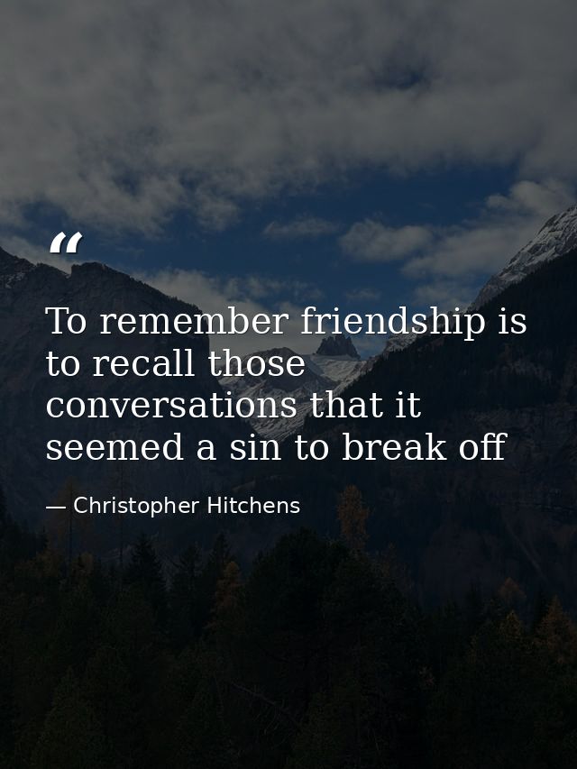 To remember friendship is to recall those conversations that it seemed a sin to break off — Christopher Hitchens