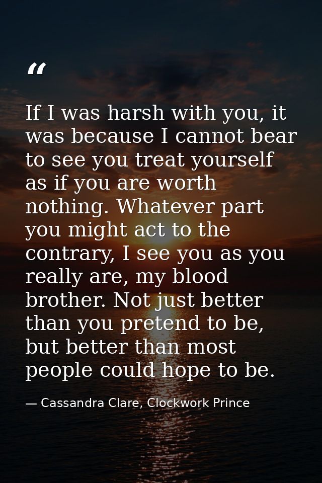 If I was harsh with you, it was because I cannot bear to see you treat yourself as if you are worth nothing. Whatever pa — Cassandra Clare, Clockwork Prince