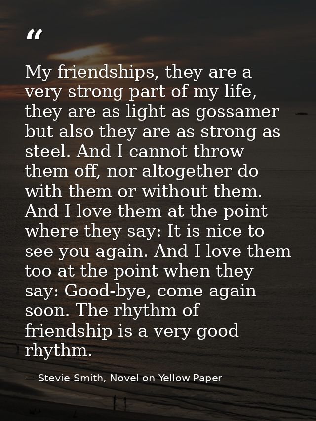 My friendships, they are a very strong part of my life, they are as light as gossamer but also they are as strong as ste — Stevie Smith, Novel on Yellow Paper