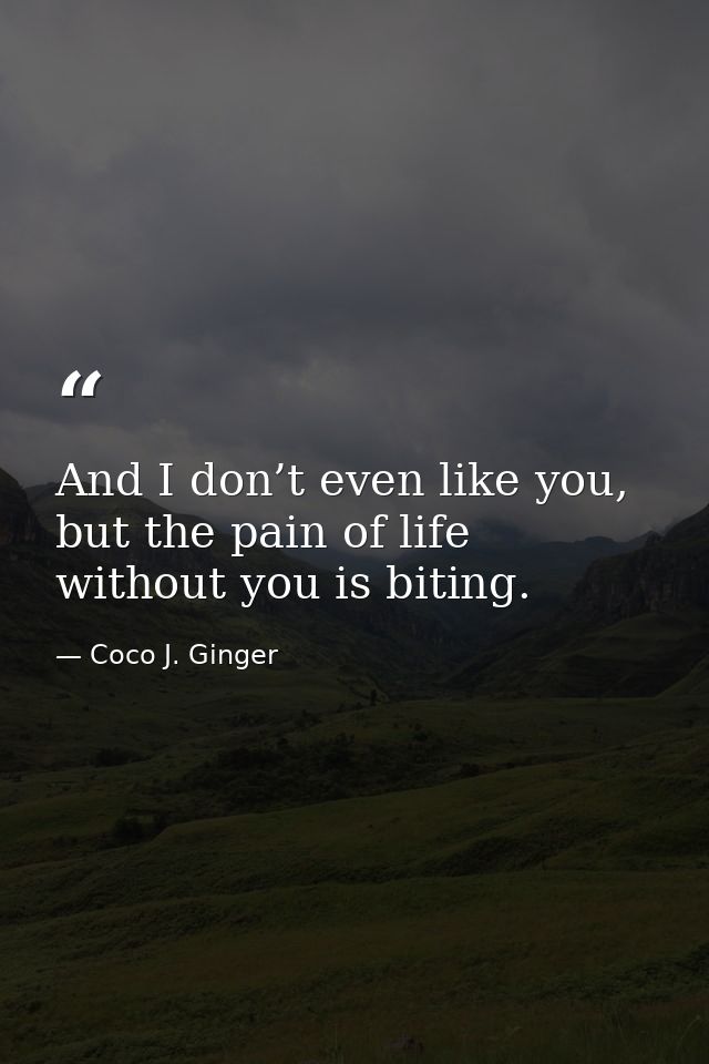 And I don’t even like you, but the pain of life without you is biting. — Coco J. Ginger