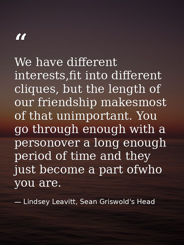 We have different interests,fit into different cliques, but the length of our friendship makesmost of that unimportant.  — Lindsey Leavitt, Sean Griswold's Head