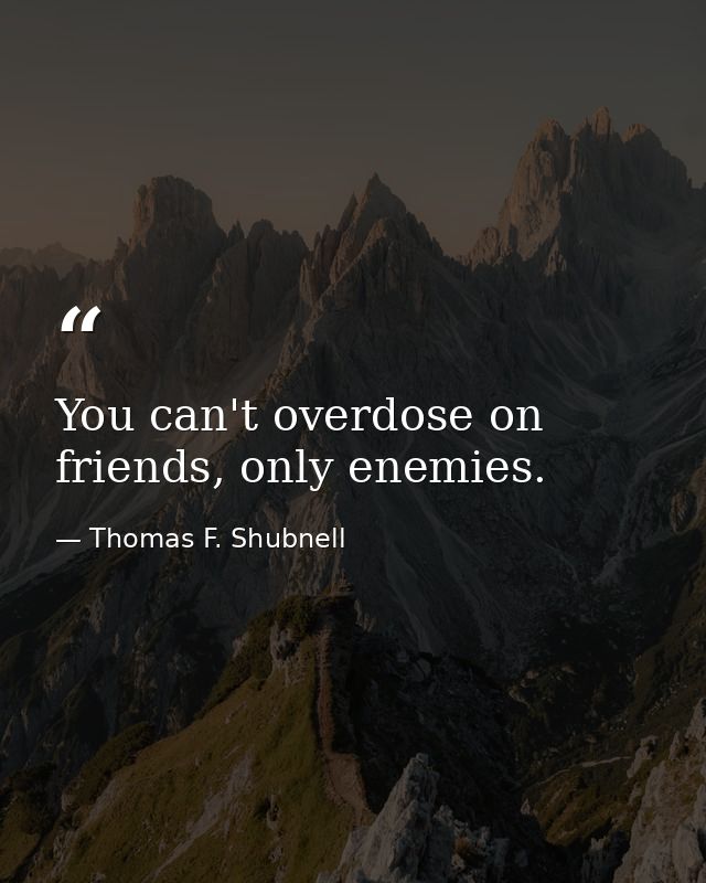 You can't overdose on friends, only enemies. — Thomas F. Shubnell