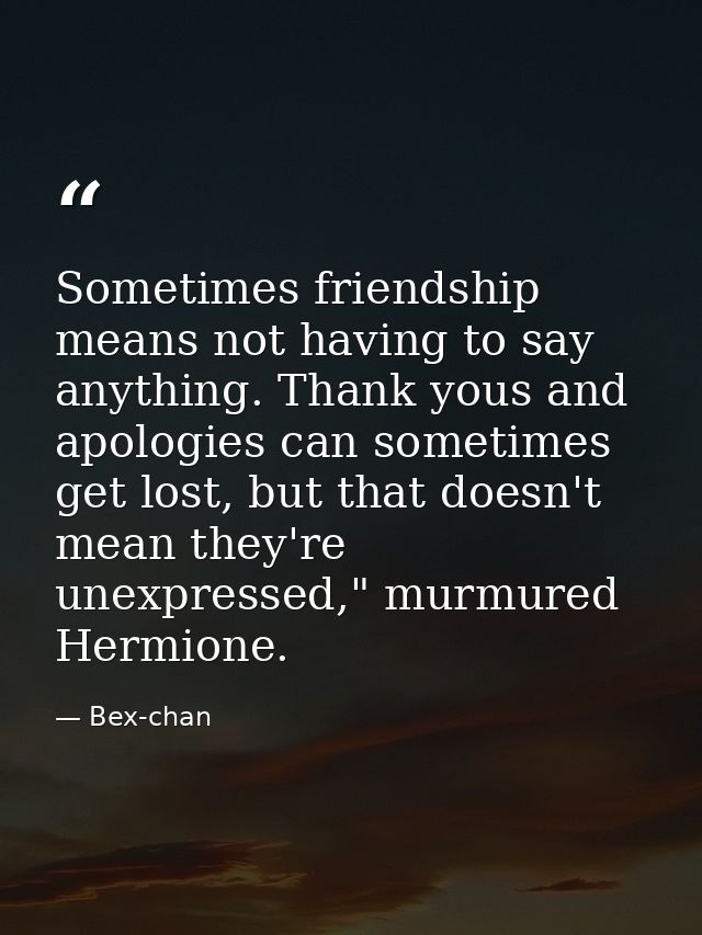 Sometimes friendship means not having to say anything. Thank yous and apologies can sometimes get lost, but that doesn't — Bex-chan