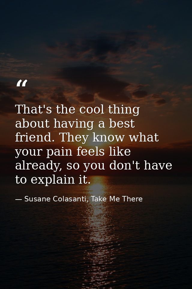 That's the cool thing about having a best friend. They know what your pain feels like already, so you don't have to expl — Susane Colasanti, Take Me There