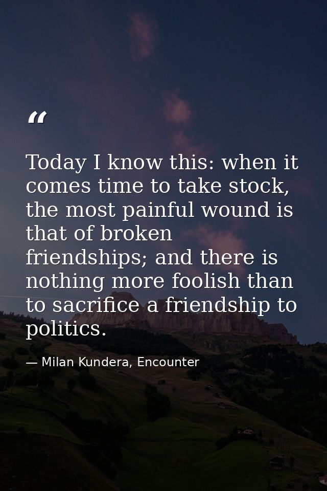 Today I know this: when it comes time to take stock, the most painful wound is that of broken friendships; and there is  — Milan Kundera, Encounter