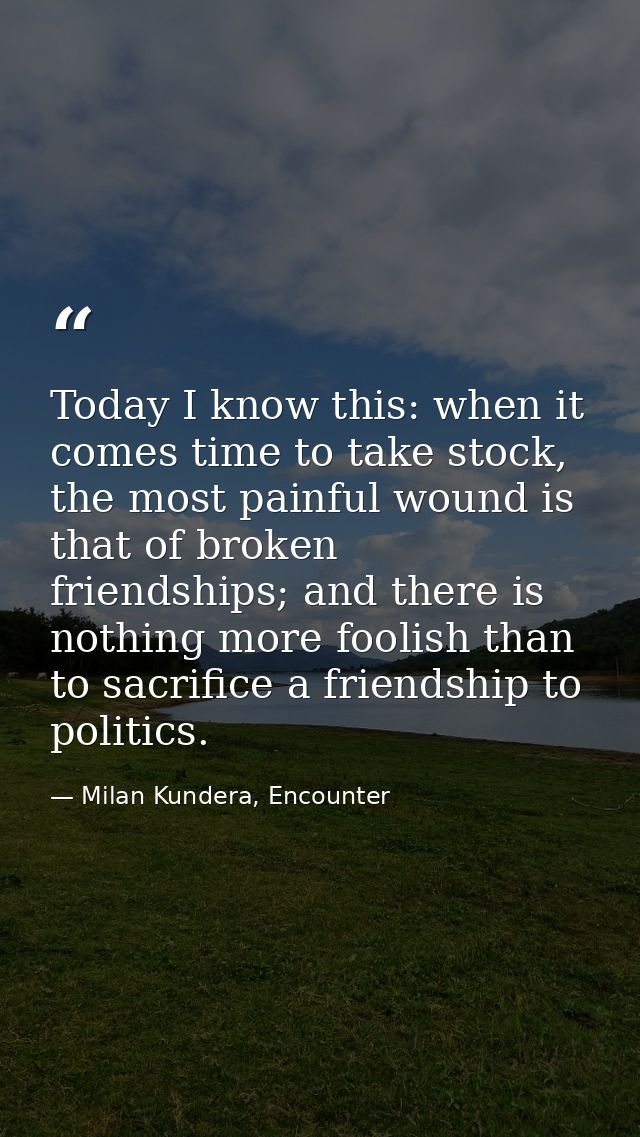 Today I know this: when it comes time to take stock, the most painful wound is that of broken friendships; and there is  — Milan Kundera, Encounter