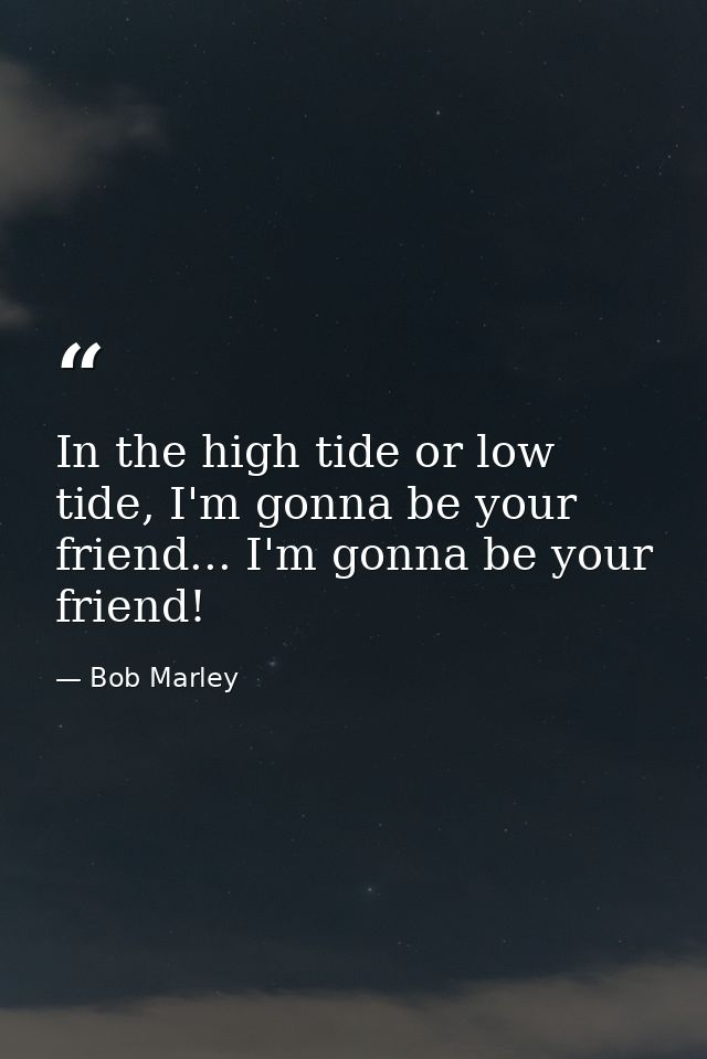 In the high tide or low tide, I'm gonna be your friend... I'm gonna be your friend! — Bob Marley