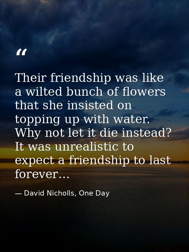 Their friendship was like a wilted bunch of flowers that she insisted on topping up with water. Why not let it die inste — David Nicholls, One Day
