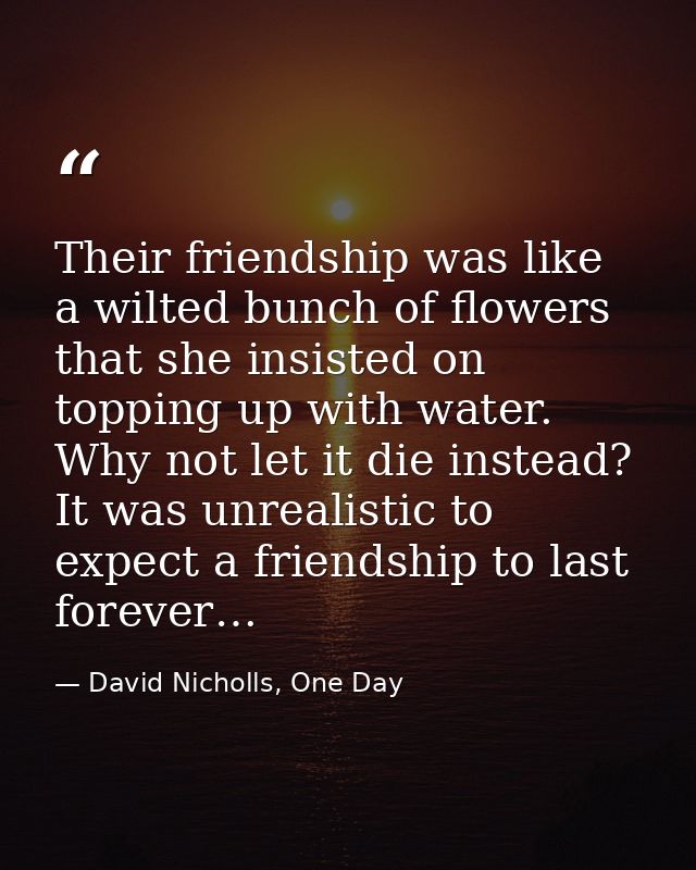 Their friendship was like a wilted bunch of flowers that she insisted on topping up with water. Why not let it die inste — David Nicholls, One Day