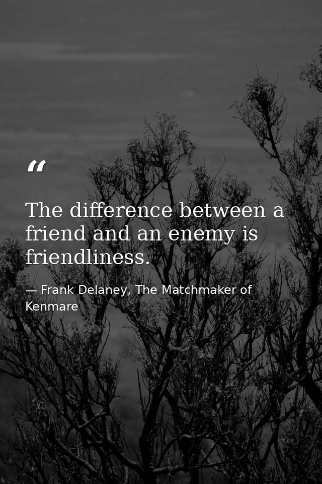 The difference between a friend and an enemy is friendliness. — Frank Delaney, The Matchmaker of Kenmare