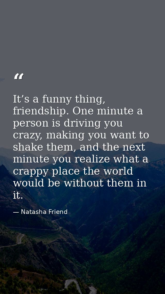 It’s a funny thing, friendship. One minute a person is driving you crazy, making you want to shake them, and the next mi — Natasha Friend