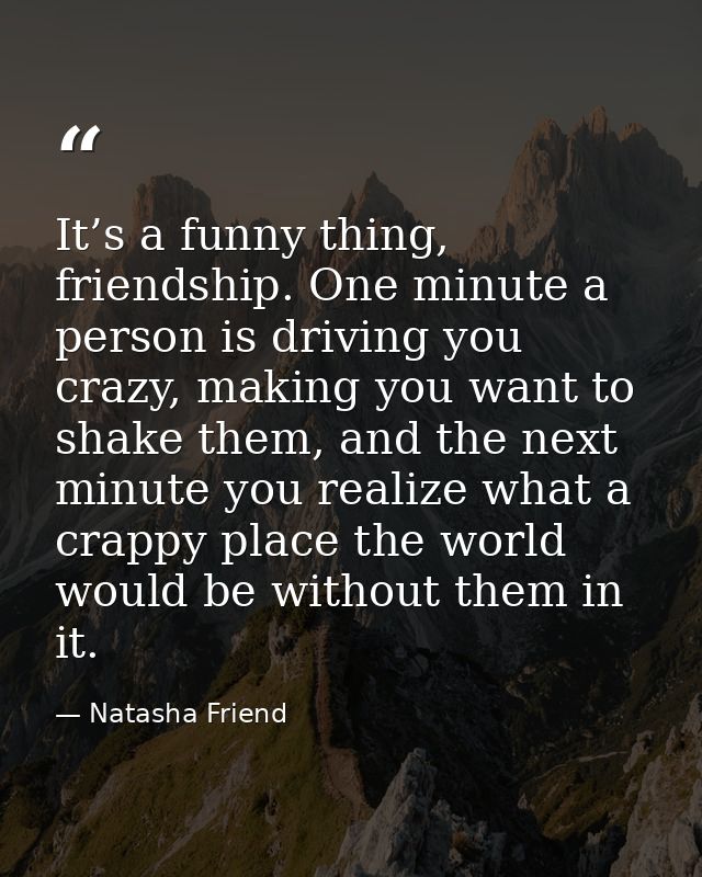 It’s a funny thing, friendship. One minute a person is driving you crazy, making you want to shake them, and the next mi — Natasha Friend