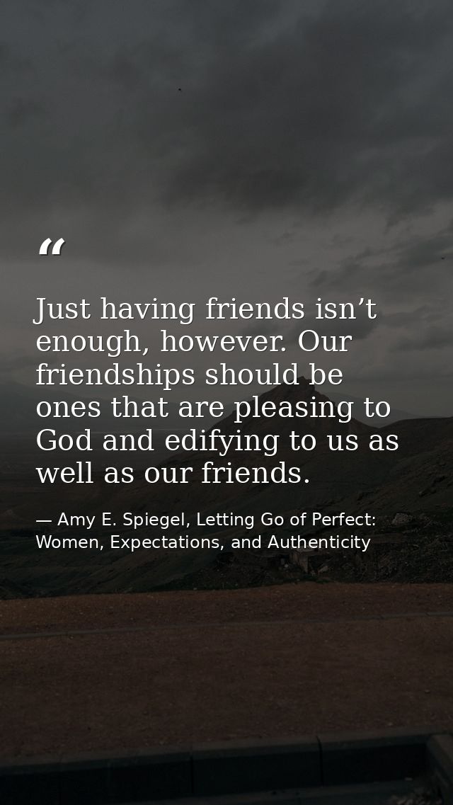 Just having friends isn’t enough, however. Our friendships should be ones that are pleasing to God and edifying to us as — Amy E. Spiegel, Letting Go of Perfect: Women, Expectations, and Authenticity