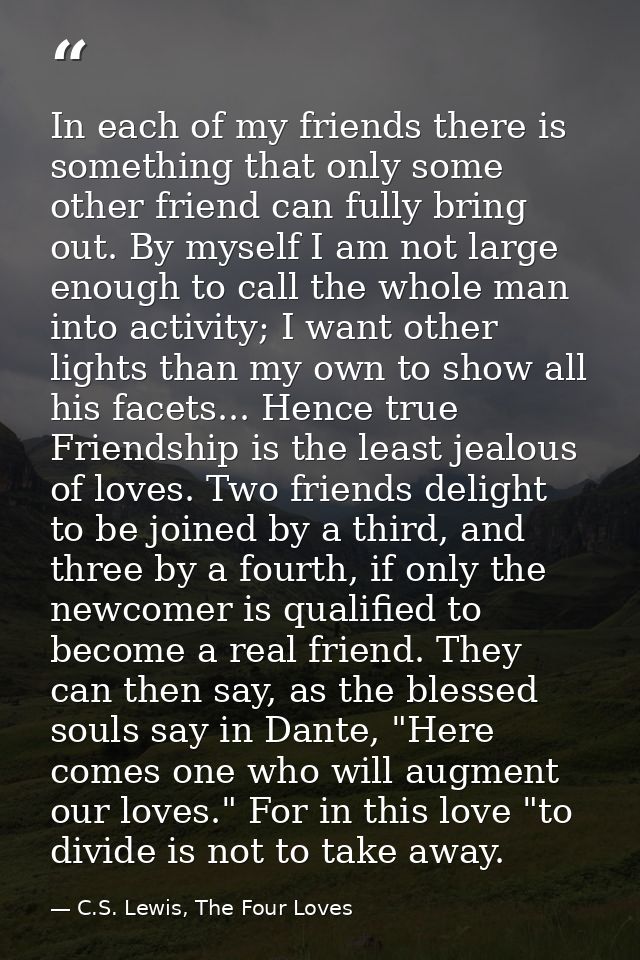 In each of my friends there is something that only some other friend can fully bring out. By myself I am not large enoug — C.S. Lewis, The Four Loves
