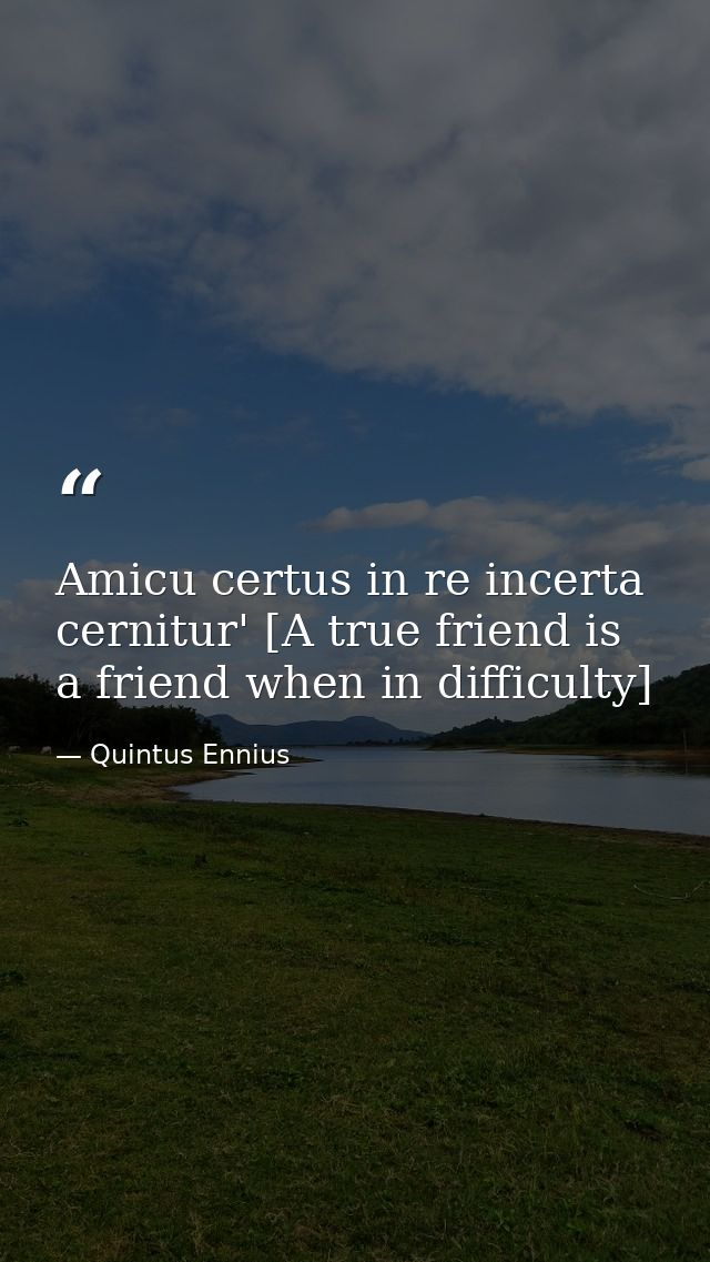 Amicu certus in re incerta cernitur' [A true friend is a friend when in difficulty] — Quintus Ennius