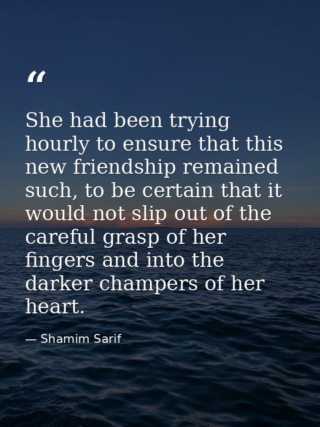 She had been trying hourly to ensure that this new friendship remained such, to be certain that it would not slip out of — Shamim Sarif
