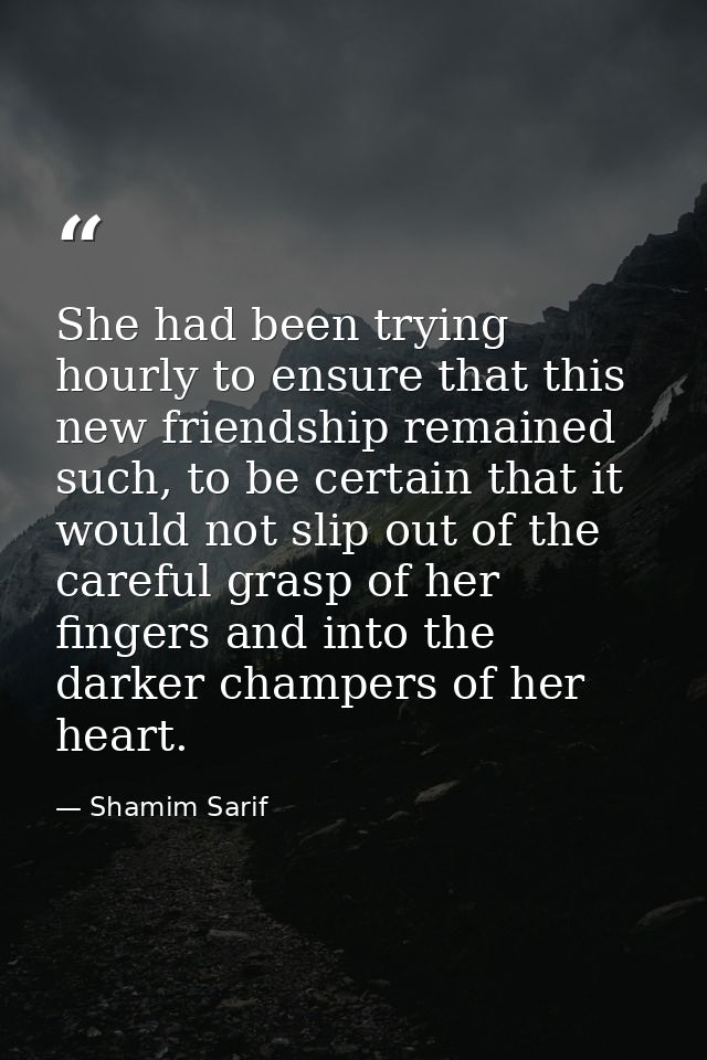 She had been trying hourly to ensure that this new friendship remained such, to be certain that it would not slip out of — Shamim Sarif
