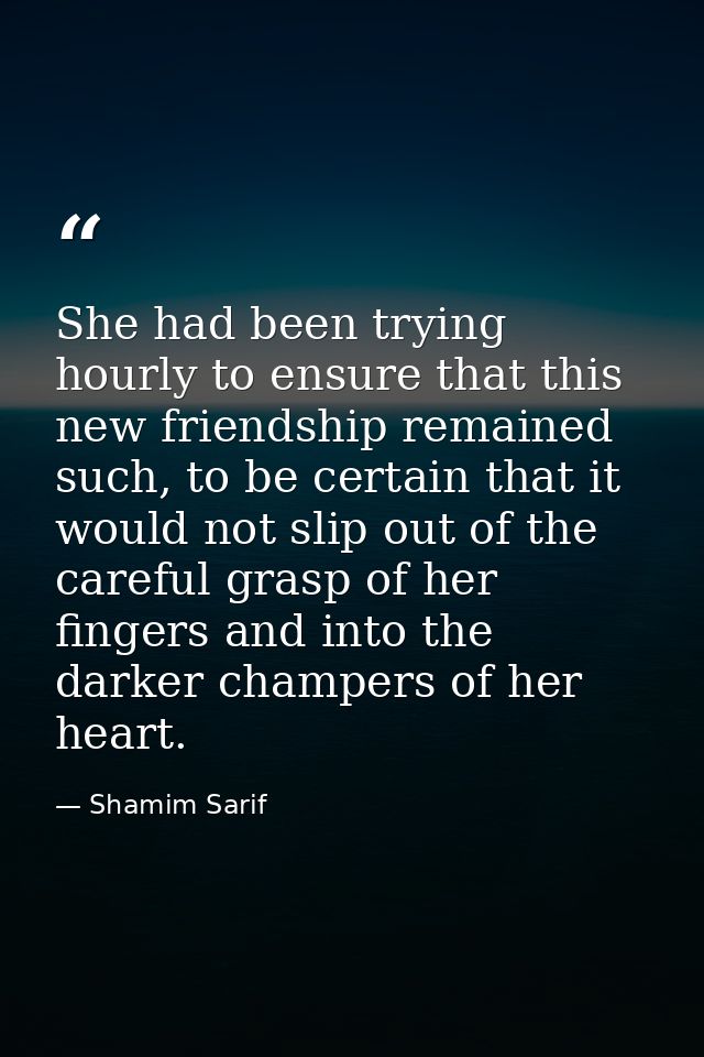 She had been trying hourly to ensure that this new friendship remained such, to be certain that it would not slip out of — Shamim Sarif