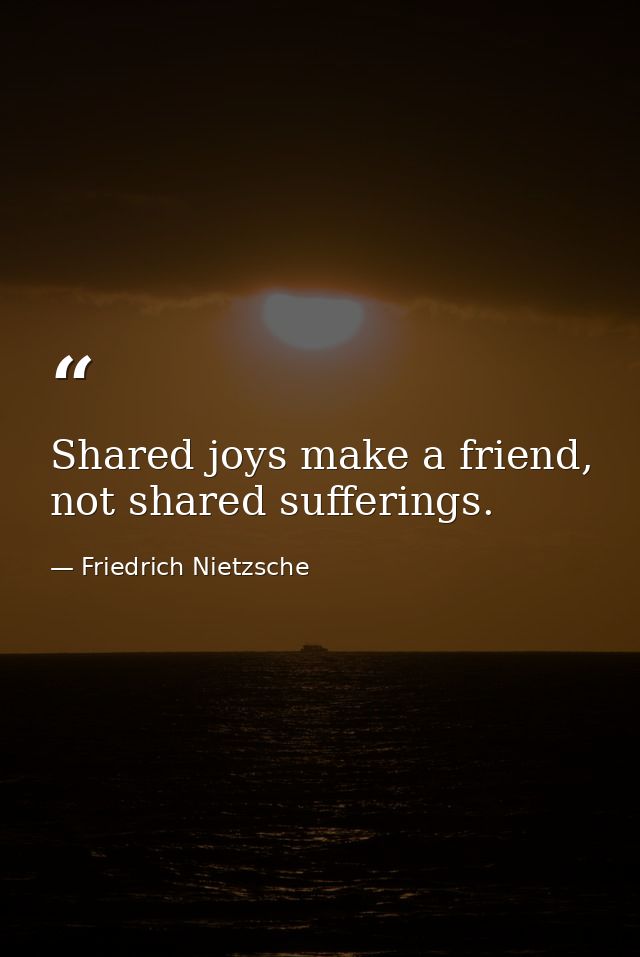 Shared joys make a friend, not shared sufferings. — Friedrich Nietzsche